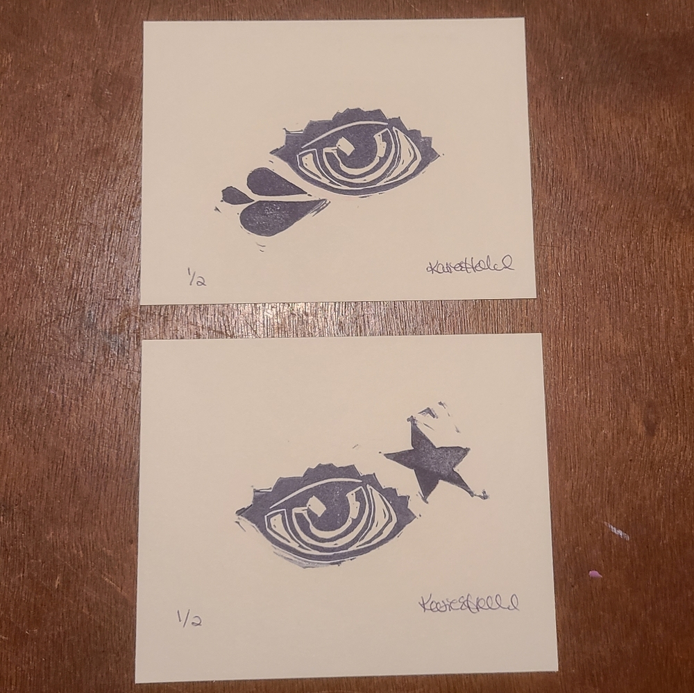 inspired and in tears 1/2 • handmade linocut print set